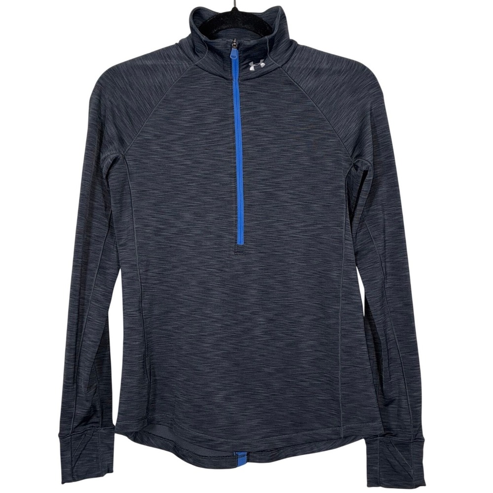 Under Armour Womens Small ColdGear Heather Gray Blue 1/2 Zip Pullover Top